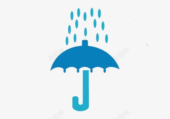 下雨的简约蓝色下雨雨伞图标图标