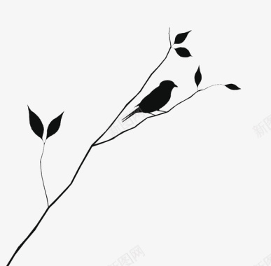 愚人节装饰素材黑白装饰插图站在树枝的小鸟图标图标