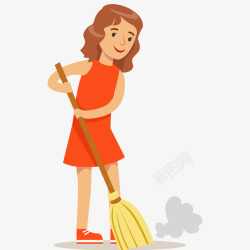 打扫中的扫把女士打扫卫生插画矢量图高清图片