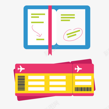 旅游主题图标机票护照旅游主题元素矢量图图标图标