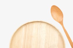 棕色木质纹理圆木盘和勺子实物素材