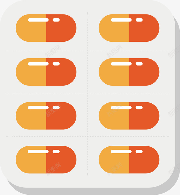 红橙相间的胶囊板矢量图ai免抠素材_88icon https://88icon.com 医疗 卡通 塑料板 感冒 红色 胶囊 药品 规则 矢量图