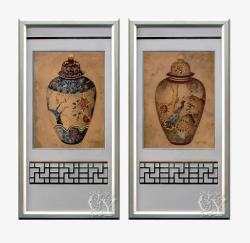 中式壁画中式复古铝合金框古代瓶子长方形高清图片