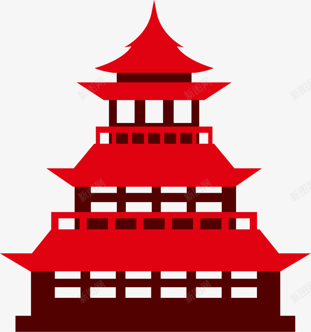 红色扁平风格塔楼png免抠素材_88icon https://88icon.com 中国建筑 中国特色 古代建筑 古典风格 红色塔楼