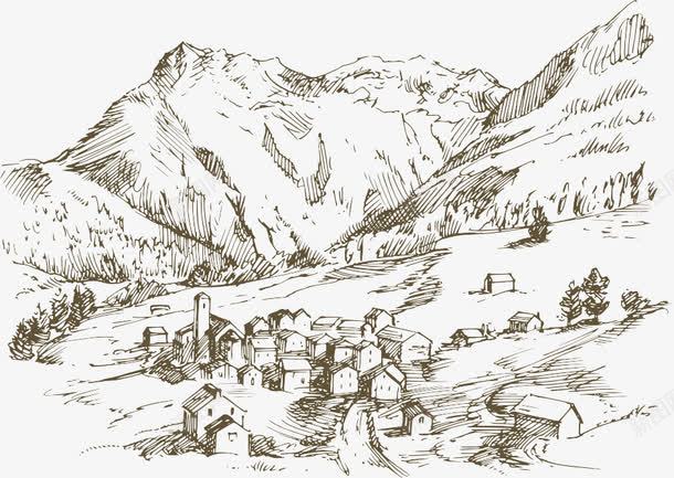山与村庄png免抠素材_88icon https://88icon.com 山峦 村庄矢量图 村落 钢笔画 钢笔速写