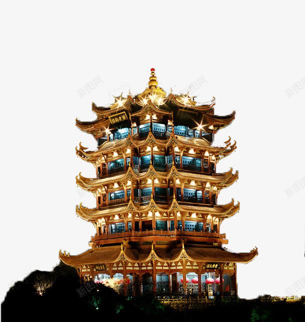 黄鹤楼夜景png免抠素材_88icon https://88icon.com 亭台楼阁 亭阁 夜景 富丽堂皇 建筑特色 灯光璀璨 黄鹤楼