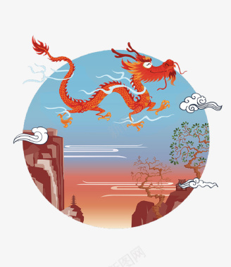 二月你好中国风圆形创意飞龙在天图标图标