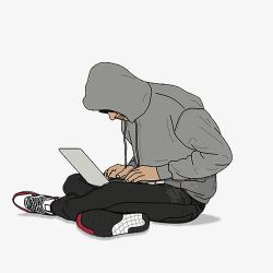 运动风背景盘腿坐着玩电脑的男生高清图片
