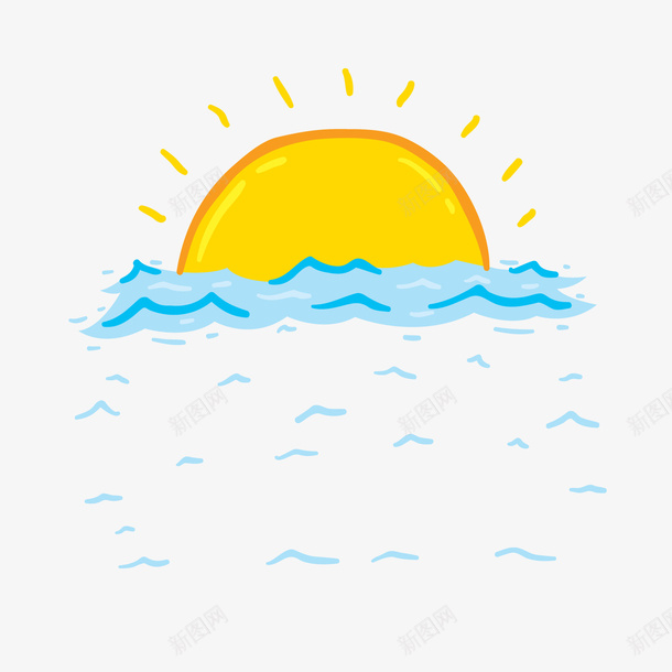 手绘蓝色海面上的太阳png免抠素材_88icon https://88icon.com 卡通太阳 夏季标签 波浪 海面 背景装饰 蓝色海洋