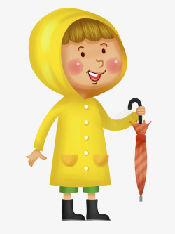 黄色雨衣卡通人物形象穿着黄色雨衣的女孩高清图片