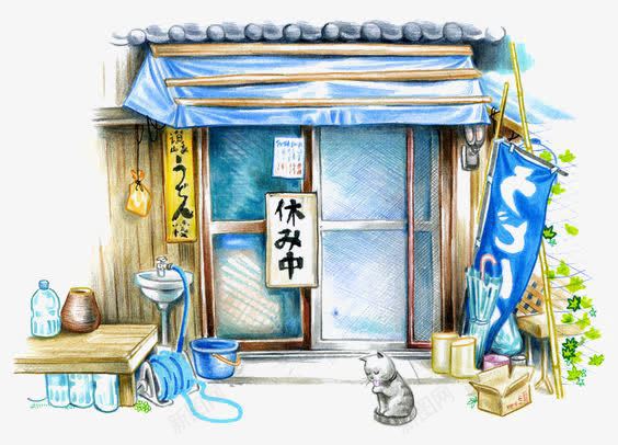 水彩门店png免抠素材_88icon https://88icon.com 卡通 复古 小店 手绘 插画 日式 门店