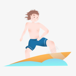夏天漂流手绘卡通男孩海上冲浪高清图片