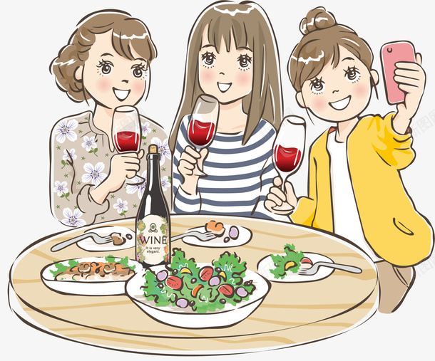 聚餐女生喝酒吃货png免抠素材_88icon https://88icon.com 517 免抠 免费PNG 卡通手绘 吃货 庆功宴 聚餐