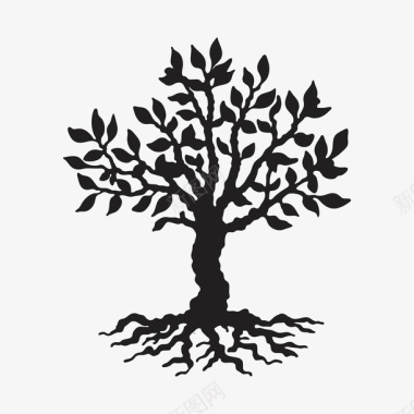 大树和树根卡通手绘黑色大树图标图标