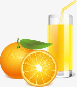 鲜橙汁和新鲜的橙子素材