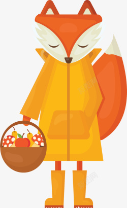 秋天穿雨衣的狐狸矢量图素材