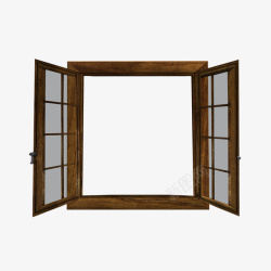 棕色木制四边形窗户素材