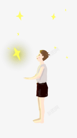 摘星星的男孩手绘卡通摘星星的男孩高清图片
