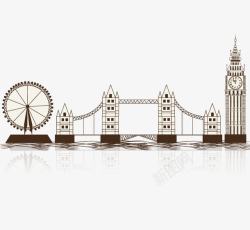 水彩大桥手绘国外旅游景区建筑高清图片