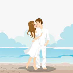 婚纱照拍海边亲吻的情侣高清图片