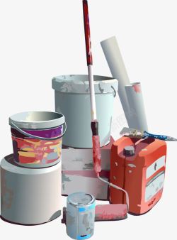 刷油漆工具与油漆桶素材