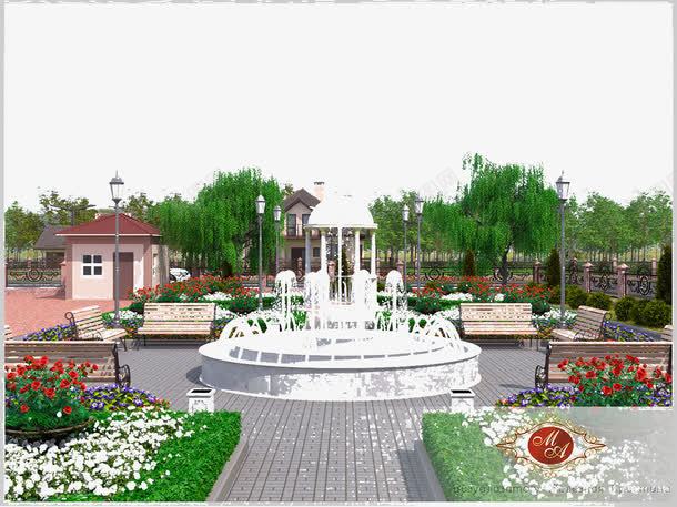 花园洋房图案png免抠素材_88icon https://88icon.com 喷泉 楼房 花园