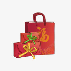 提着礼物袋红色礼盒新年礼物袋高清图片