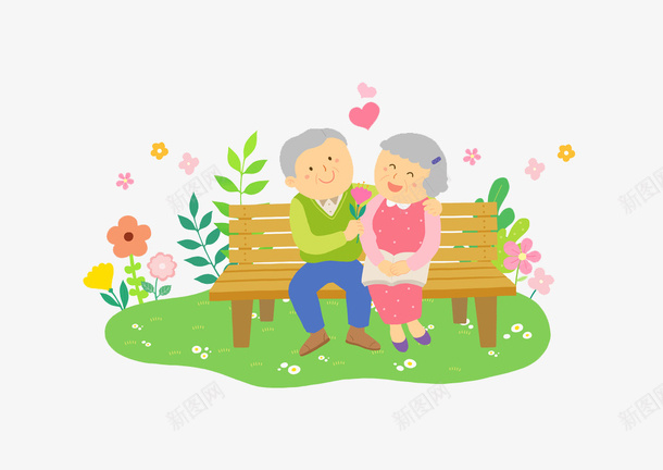 相伴到老png免抠素材_88icon https://88icon.com 公园凳子 公园绘画 卡通人物 夫妻 手绘平面 爱情 相伴到老 老年人