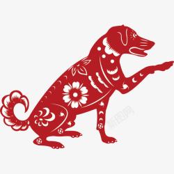 红色的手绘狗狗剪纸素材