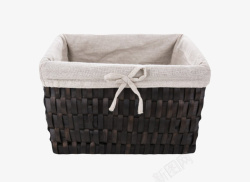 竹篮箱黑色手工盖着布的篮子编织物实物高清图片