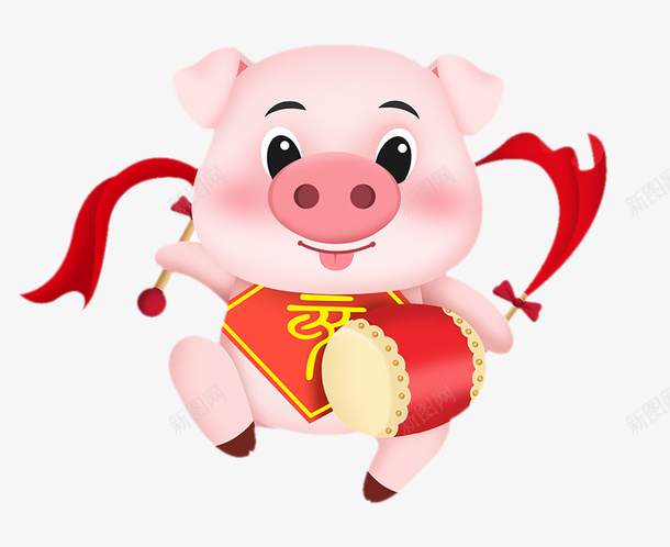 跳着舞的新年福猪卡通图png免抠素材_88icon https://88icon.com 卡通免抠图 新年 福猪 跳着舞的猪 锣 飘带