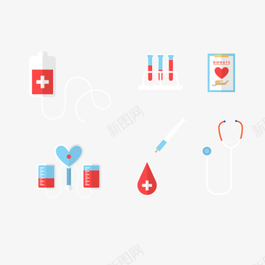 简约卡通扁平化卡通献血系列图标矢量图图标