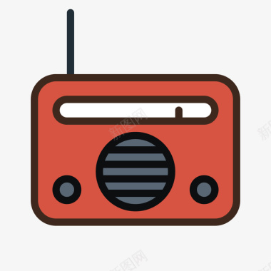 红色手绘线稿收音机元素图标图标