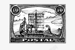 一张黑白灰船邮票图素材
