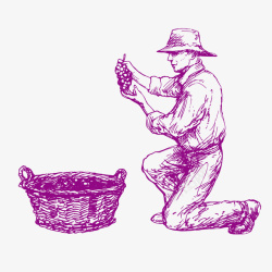 手绘正在摘葡萄的男人矢量图素材