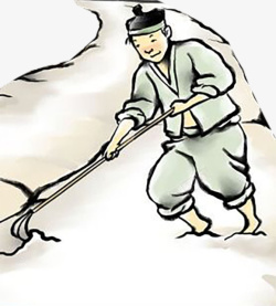 农民锄头古代用锄头在黄色土地里耕作的戴高清图片