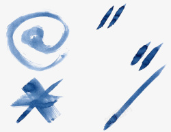 手绘蓝色水墨风标点符号素材