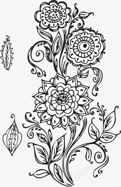 抽象艺术花卉黑白线描抽象植物花叶背景高清图片