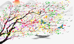 花鸟树新中式手绘写意花鸟山水背景装饰高清图片