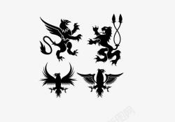 黑色图腾神兽装饰四款素材