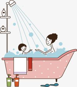 儿童浴缸母女一起洗澡高清图片