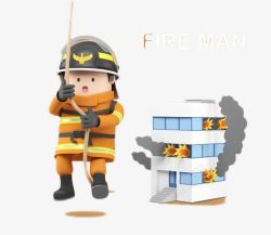 救人韩版卡通风格消防小哥救火现场高清图片