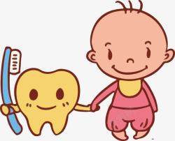 卡通婴儿与牙齿牙刷素材