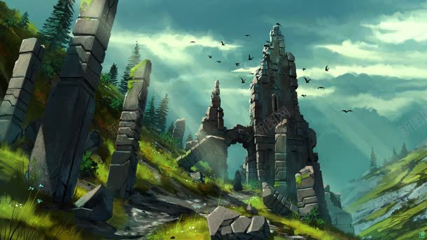 残垣断壁的城堡动漫场景jpg设计背景_88icon https://88icon.com 场景 城堡 残垣断壁