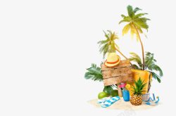 椰树菠萝遮阳帽旅行素材