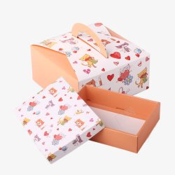 桃酥饼干包装手提猫咪蛋糕盒高清图片