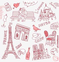浪漫旅行手绘卡通法国巴黎铁塔高清图片