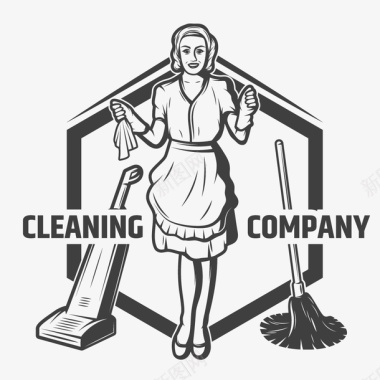 厨房清洁抹布拖把人物清洁工具洁具用品标签图标图标
