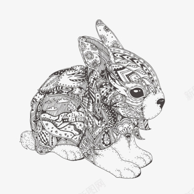 3个花纹兔子兔子黑白图腾线稿图标图标