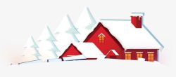 红色雪景小房子素材